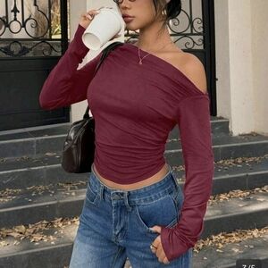 Elegant Off-Shoulder Burgundy Top
